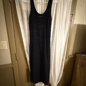 Pretty Crochet Cotton Black Sleeveless  Midi Dress